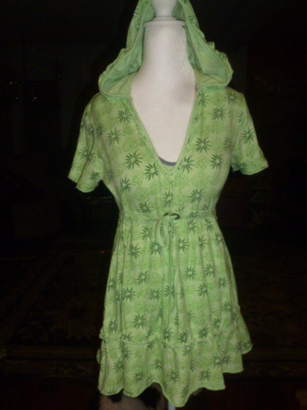 G.I.G.A. DX Germany Cotton Hooded Mini Dress Women's US 8 EU 38 Ruffle V-Neck